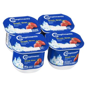 Compliments Strawberry Greek Yogurt 0% M.F. 4x100g