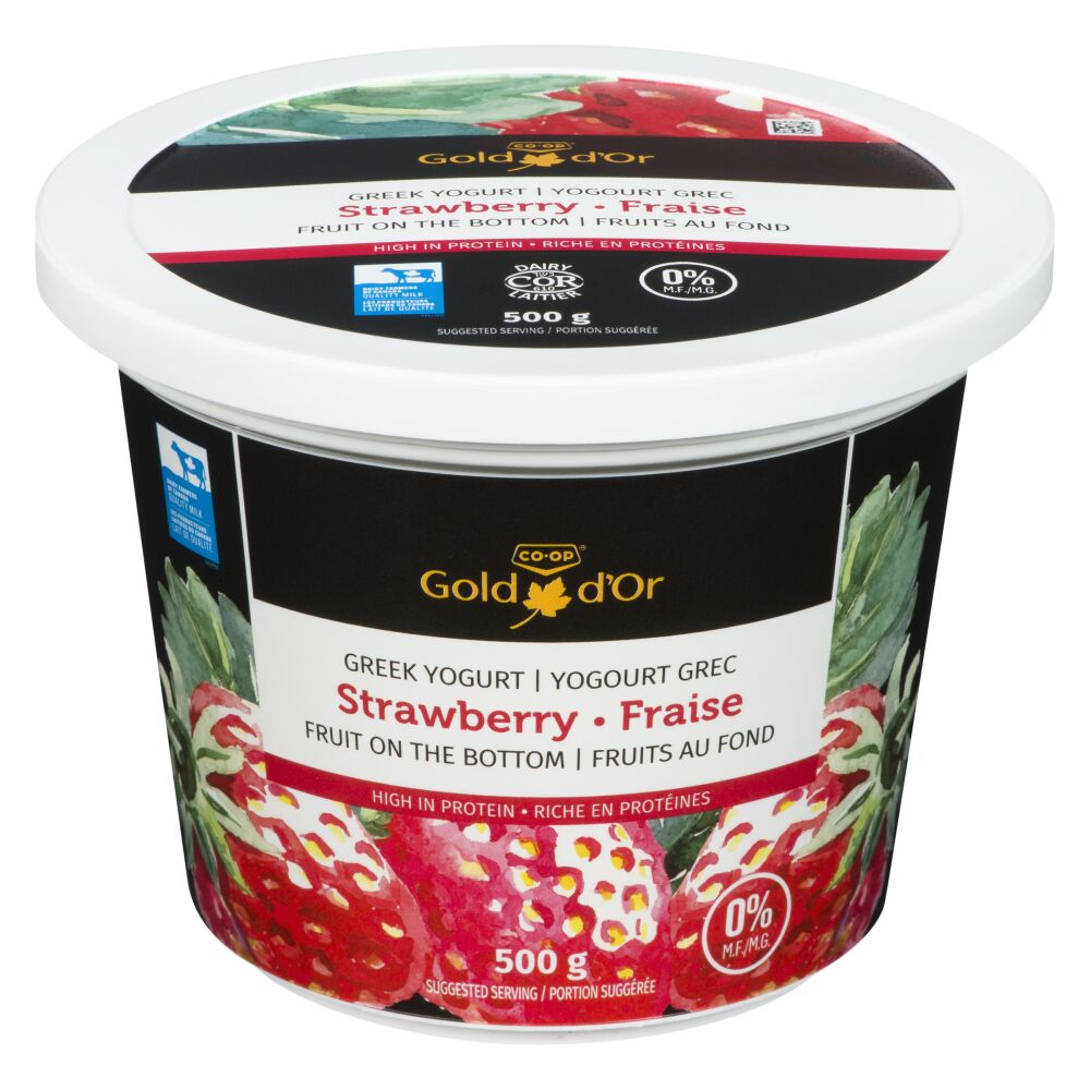 CO-OP Gold Strawberry Greek Yogurt Fruit On The Bottom 0% M.F. 500g