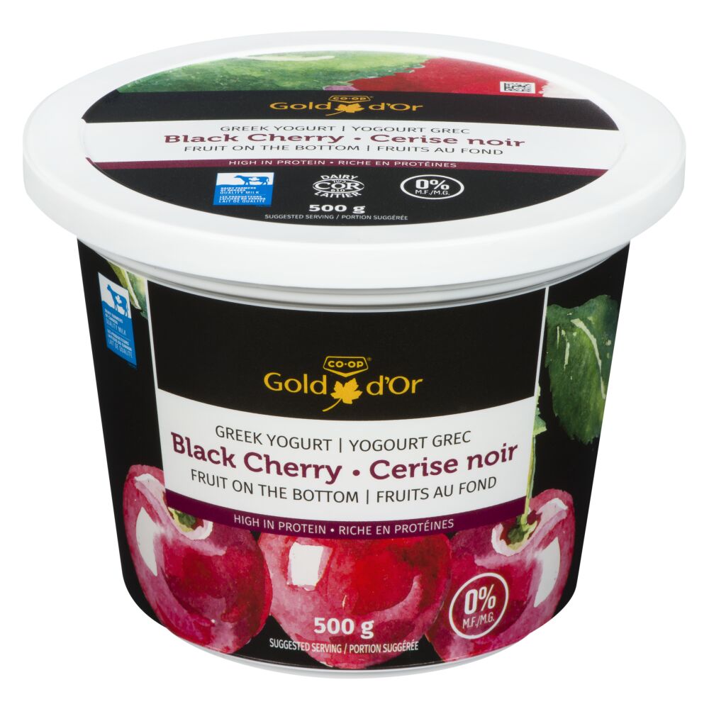 CO-OP Gold Black Cherry Greek Yogurt Fruit On The Bottom 0% M.F. 500g