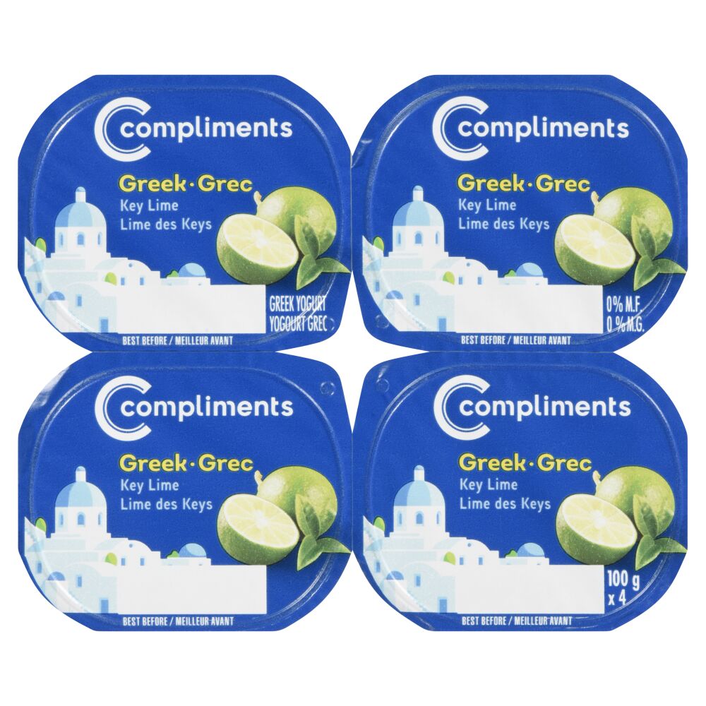 Compliments Key Lime Greek Yogurt 0% M.F 4x100g