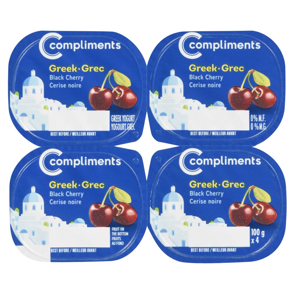 Compliments Black Cherry Greek Yogurt 0% M.F. 4x100g