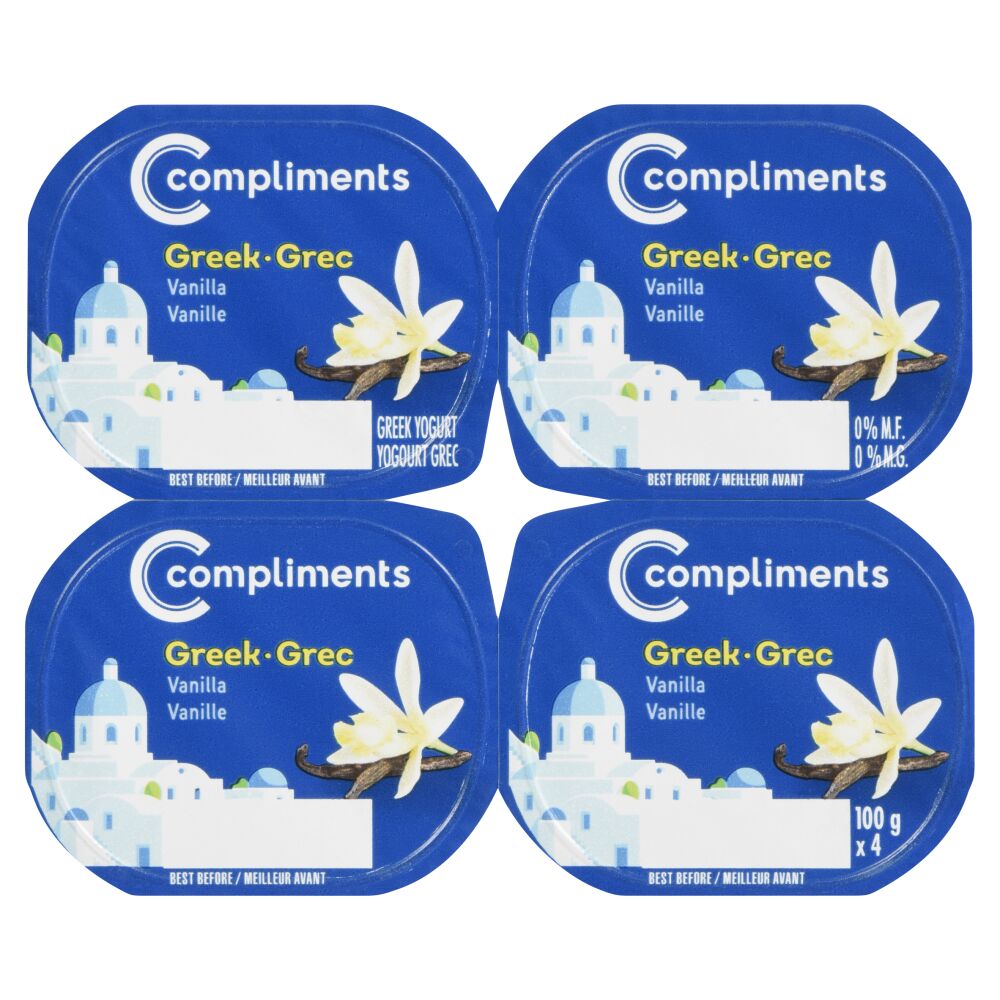 Compliments Vanilla Greek Yogurt 0% M.F. 4x100g