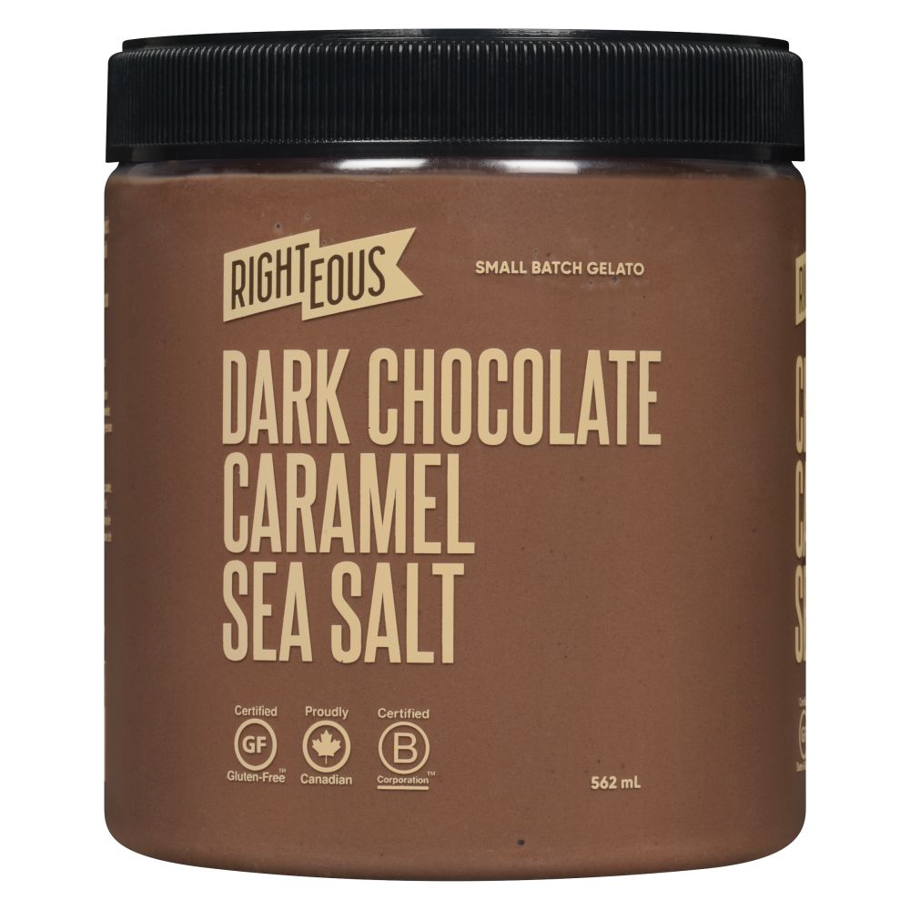 Righteous Dark Chocolate, Caramel, Sea Salt Gelato 562ml