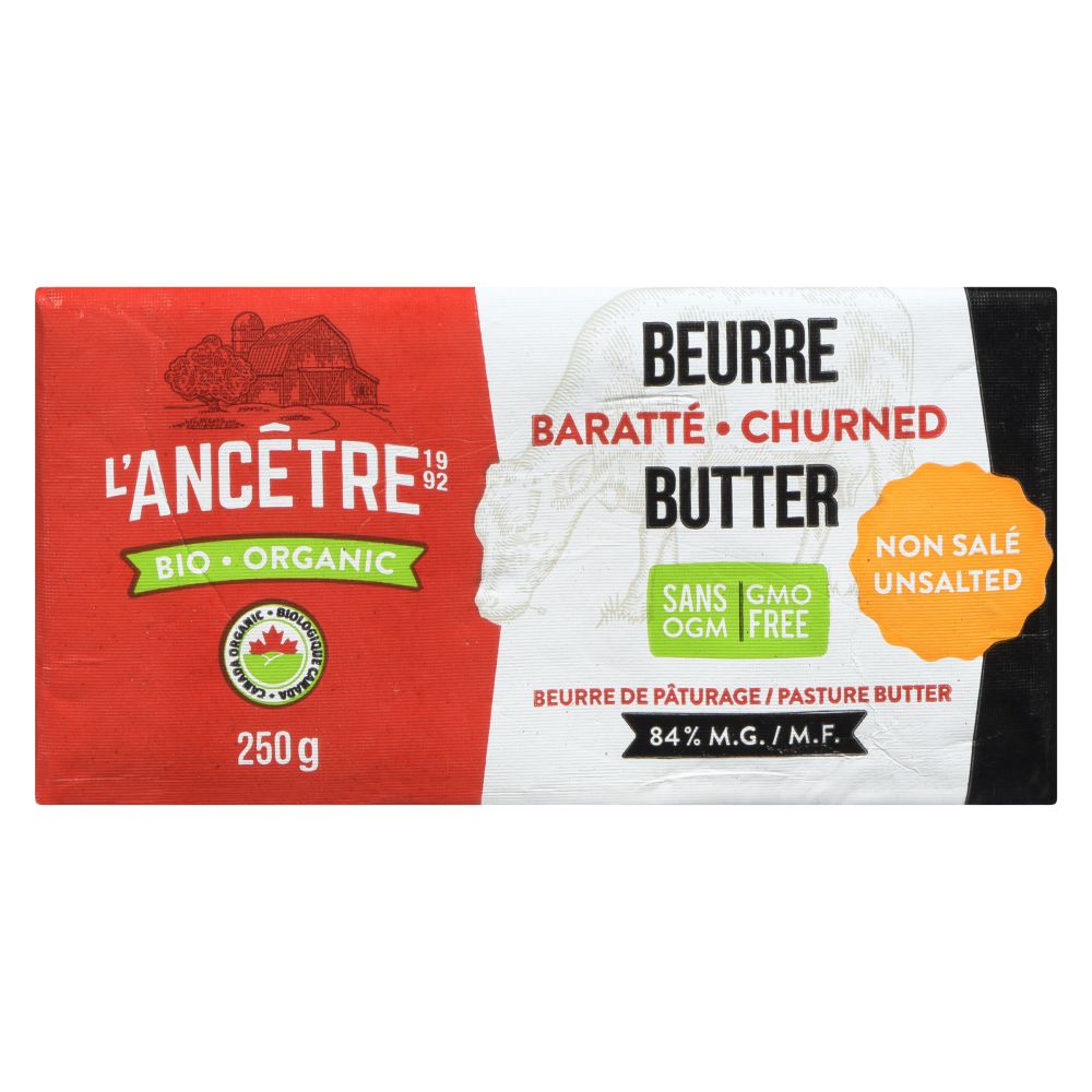 L'Ancêtre Organic Unsalted Butter 84% M.F. 250g
