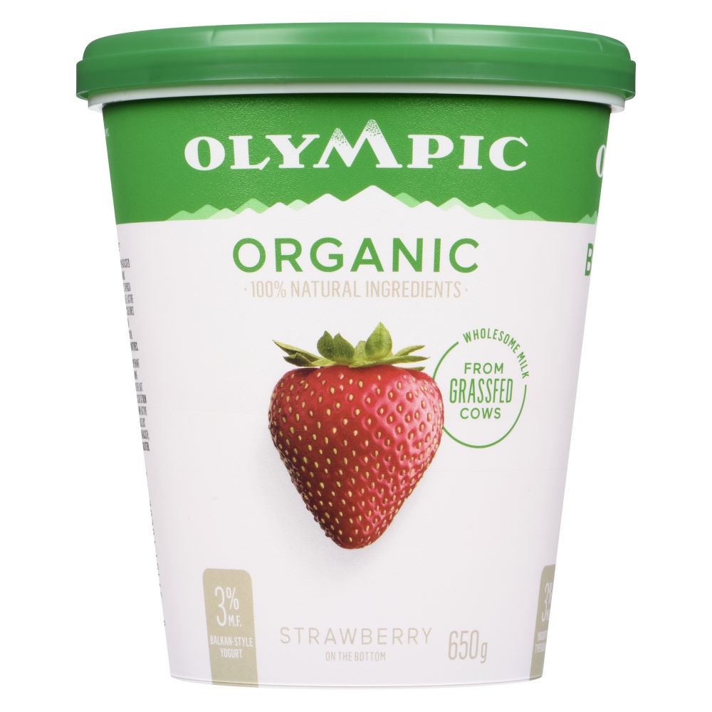 Olympic Organic Strawberry Balkan Style Yogurt 3% M.F. 650g