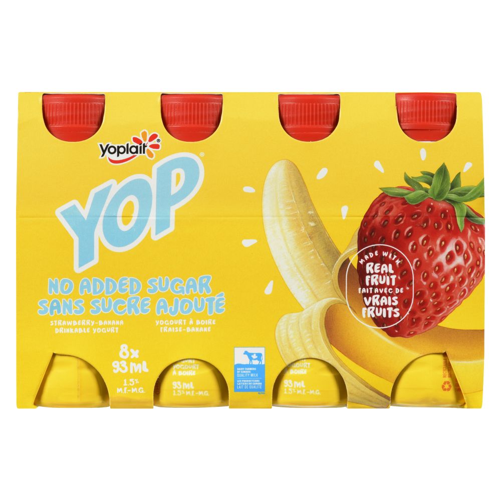 Yop No Sugar Added Strawberry Banana Drinkable Yogurt 1.5% M.F. 8x93ml