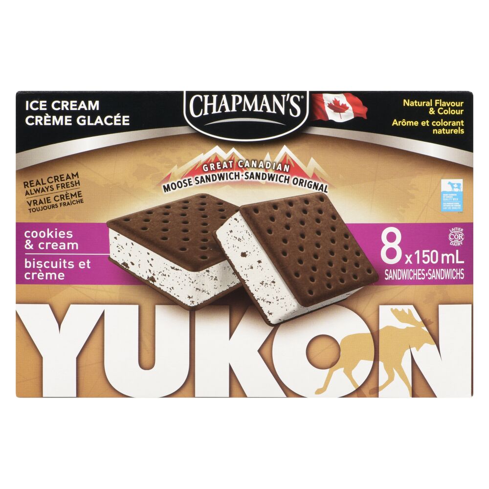 Chapman's Moose Sandwich Cookies & Cream Ice Cream Sandwiches 8x150ml