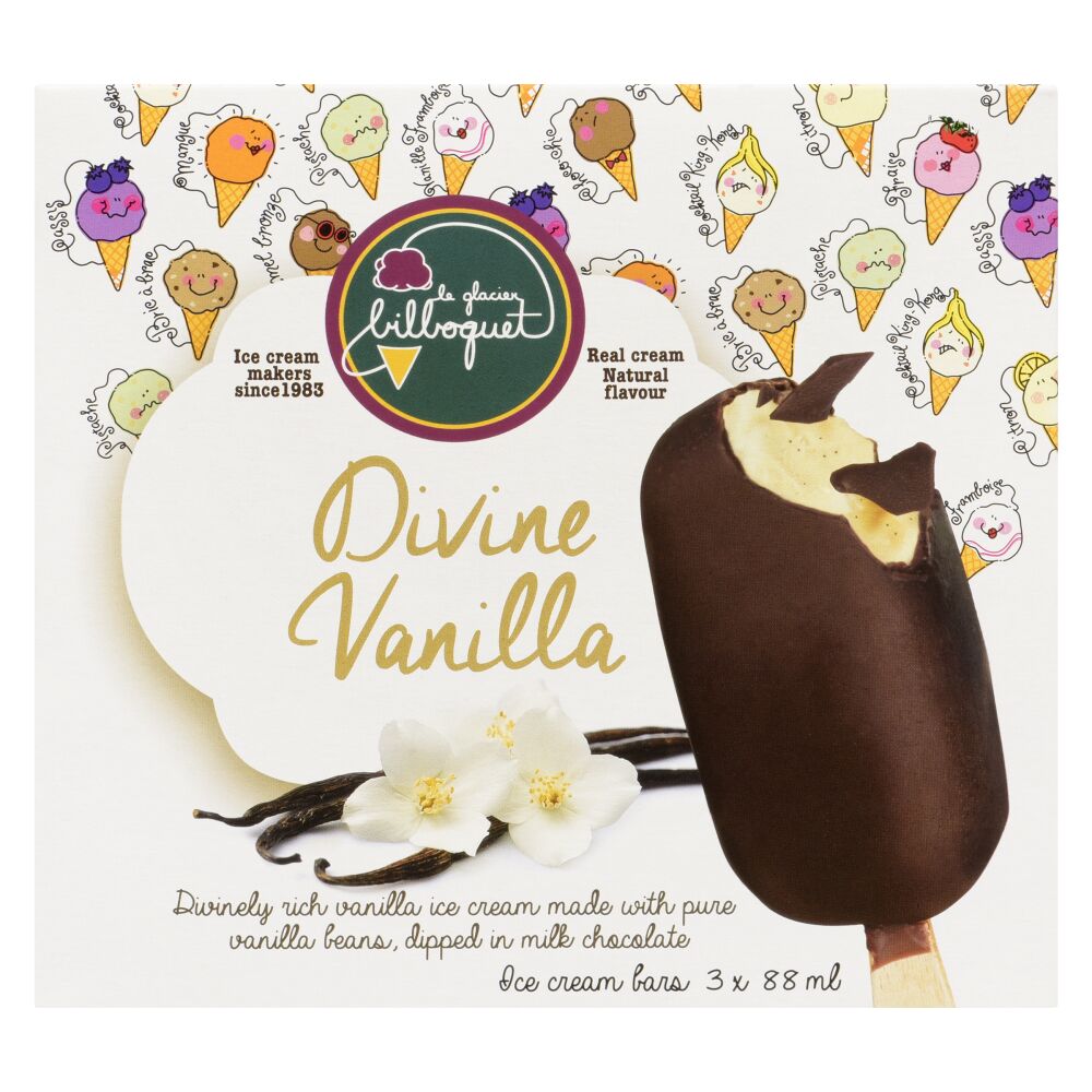 Le glacier bilboquet Divine Vanilla Ice Cream Bars 3x88ml