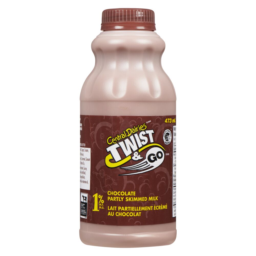 Central Dairies Twist & Go Partly Skimmed Chocolate Milk 1% M.F. 473ml