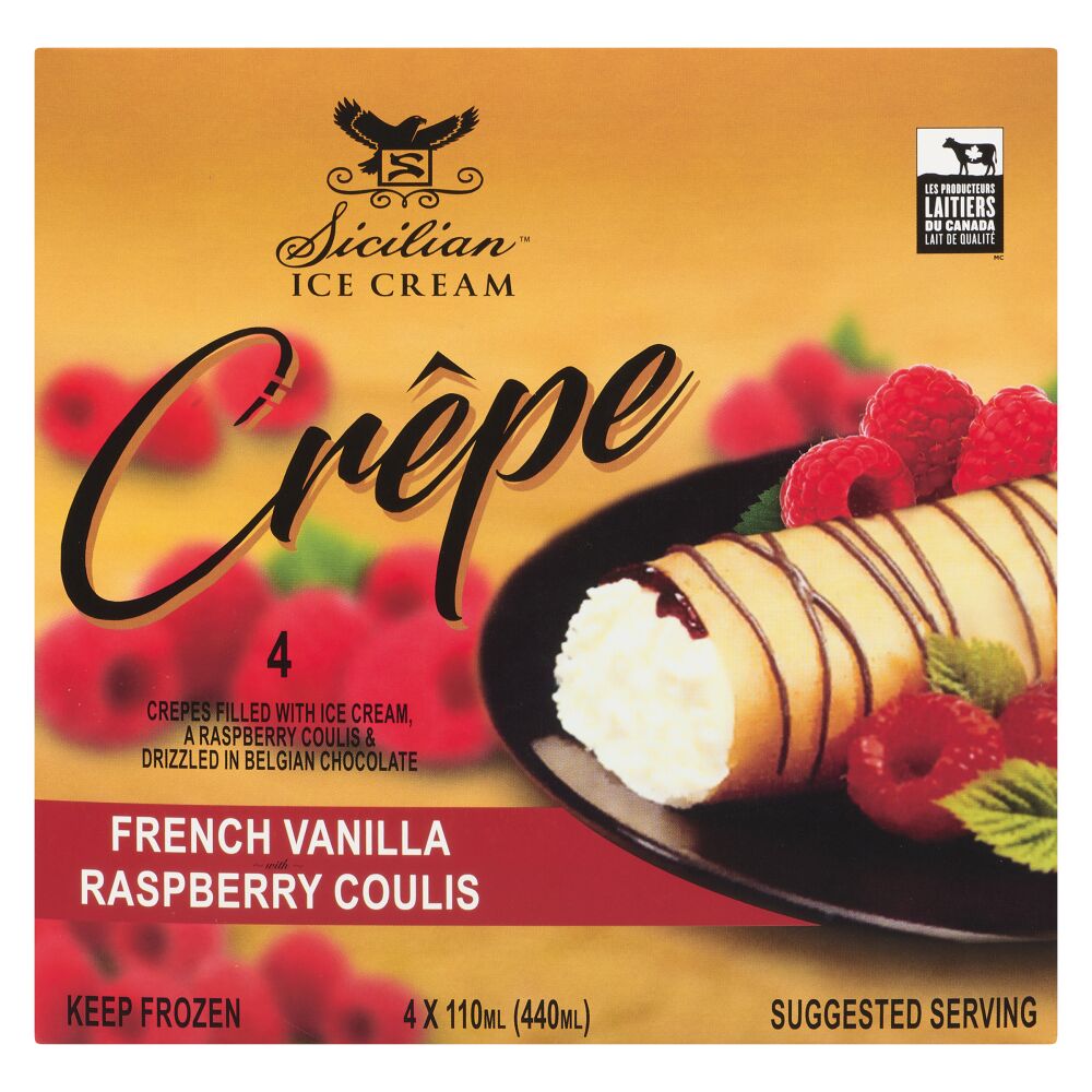 Sicilian Ice Cream French Vanilla With Raspberry Coulis Ice Creme Crepe 4x110ml