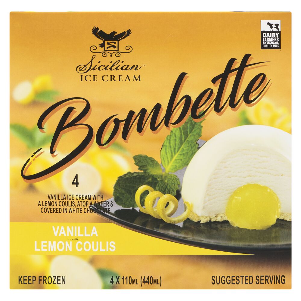 Sicilian Ice Cream Bombette Vanilla With Lemon Coulis Ice Cream 4x110ml