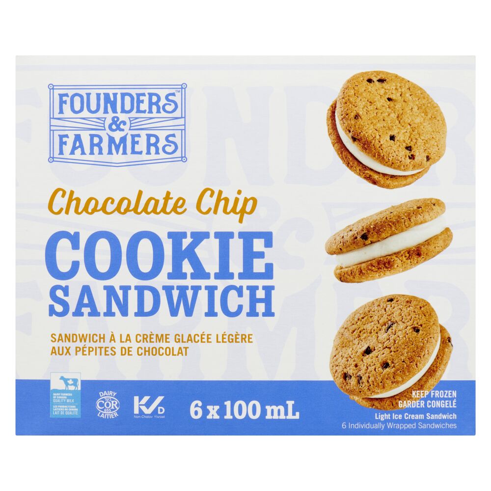 Founders & Farmers Chocolate Chip Cookie Light Ice Cream Sandwiches 6x100ml