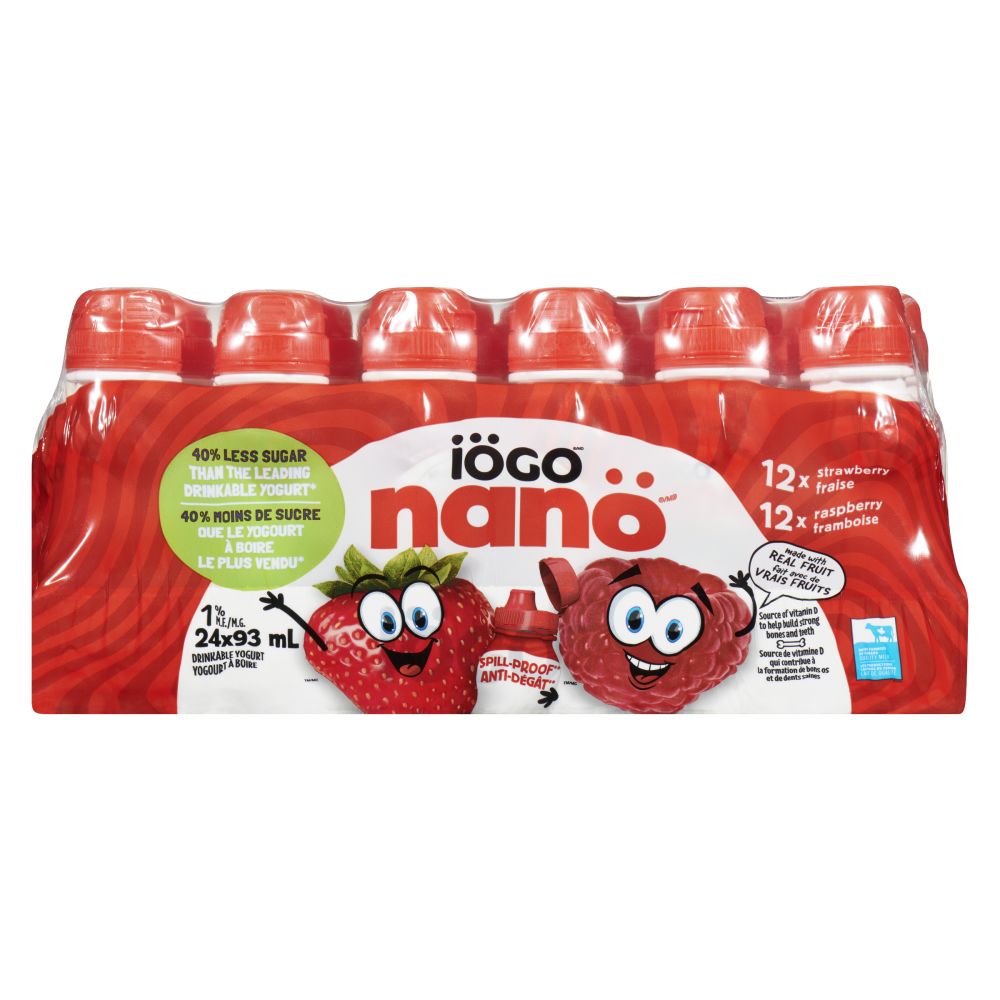 Iögo Strawberry And Raspberry Drinkable Yogurt 1% M.F. 24x93ml 