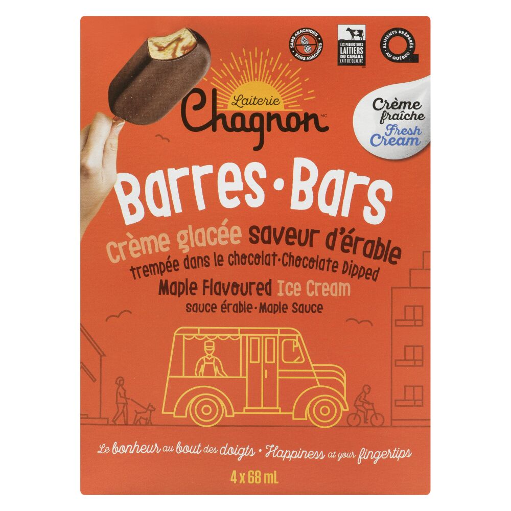 Chagnon Chocolate Covered Maple Flavoured With Maple Sauce Ice Cream Bars 4x68ml