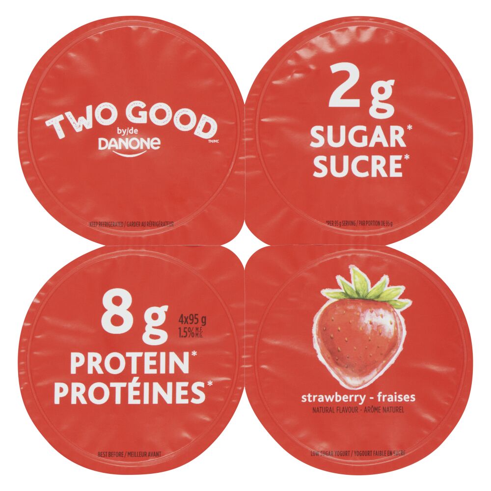 Two Good By Danone Strawberry Greek Yogurt 1.5% M.F. 4x95g