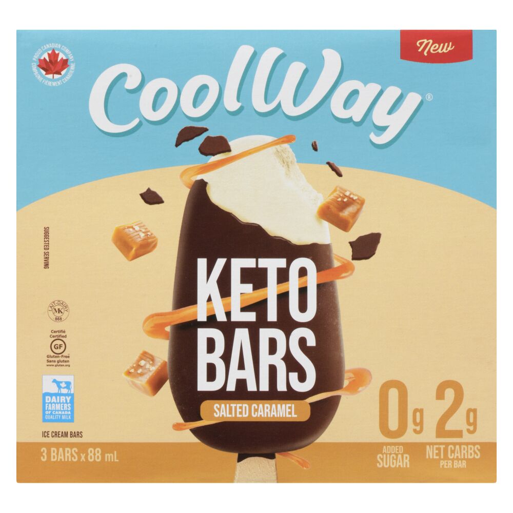 Coolway Chocolate Covered Salted Caramel Keto Ice Cream Bars 3x88ml