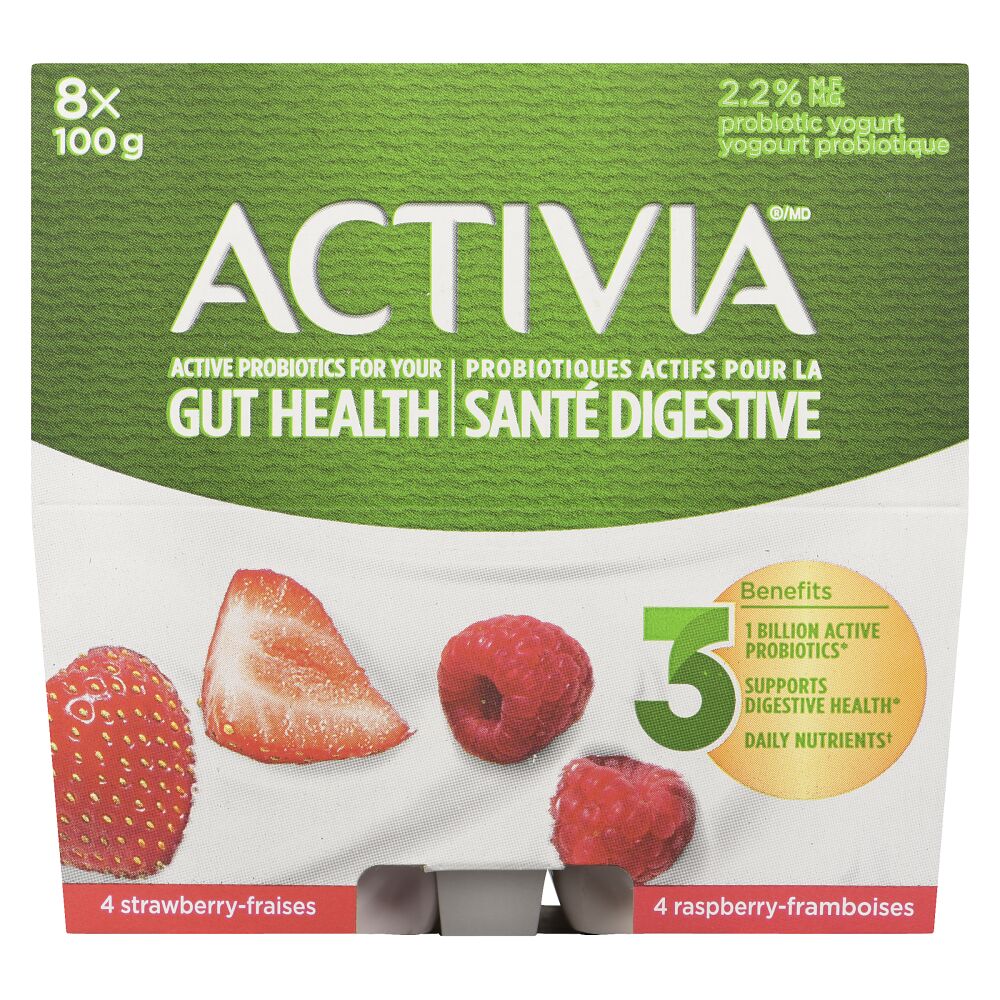 Activia Raspberry Strawberry Probiotic Yogurt 8x100g