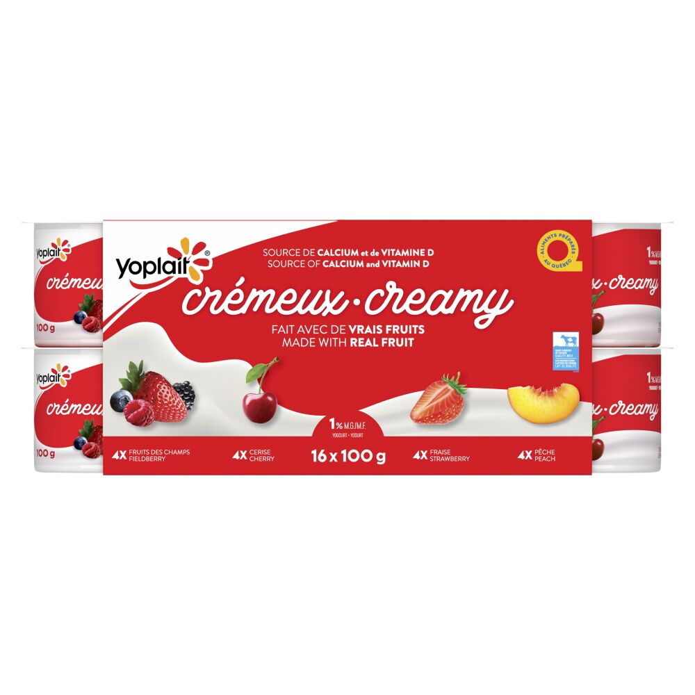 Yoplait Creamy Creamy Fieldberry, Cherry, Strawberry, Peach Stirred Yogurt 1% M.F. 16x100g