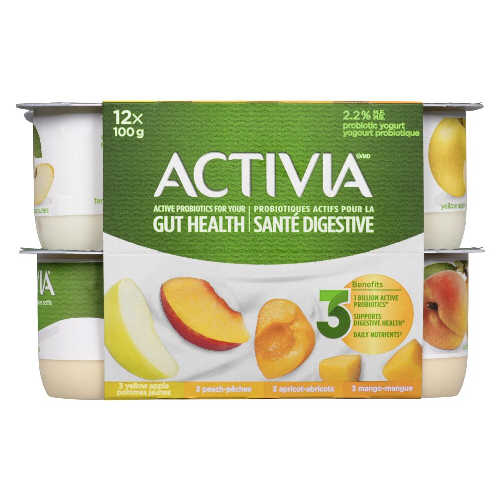 Activia Yellow Apple Apricot Peach Mango Probiotic Yogurt 12x100g