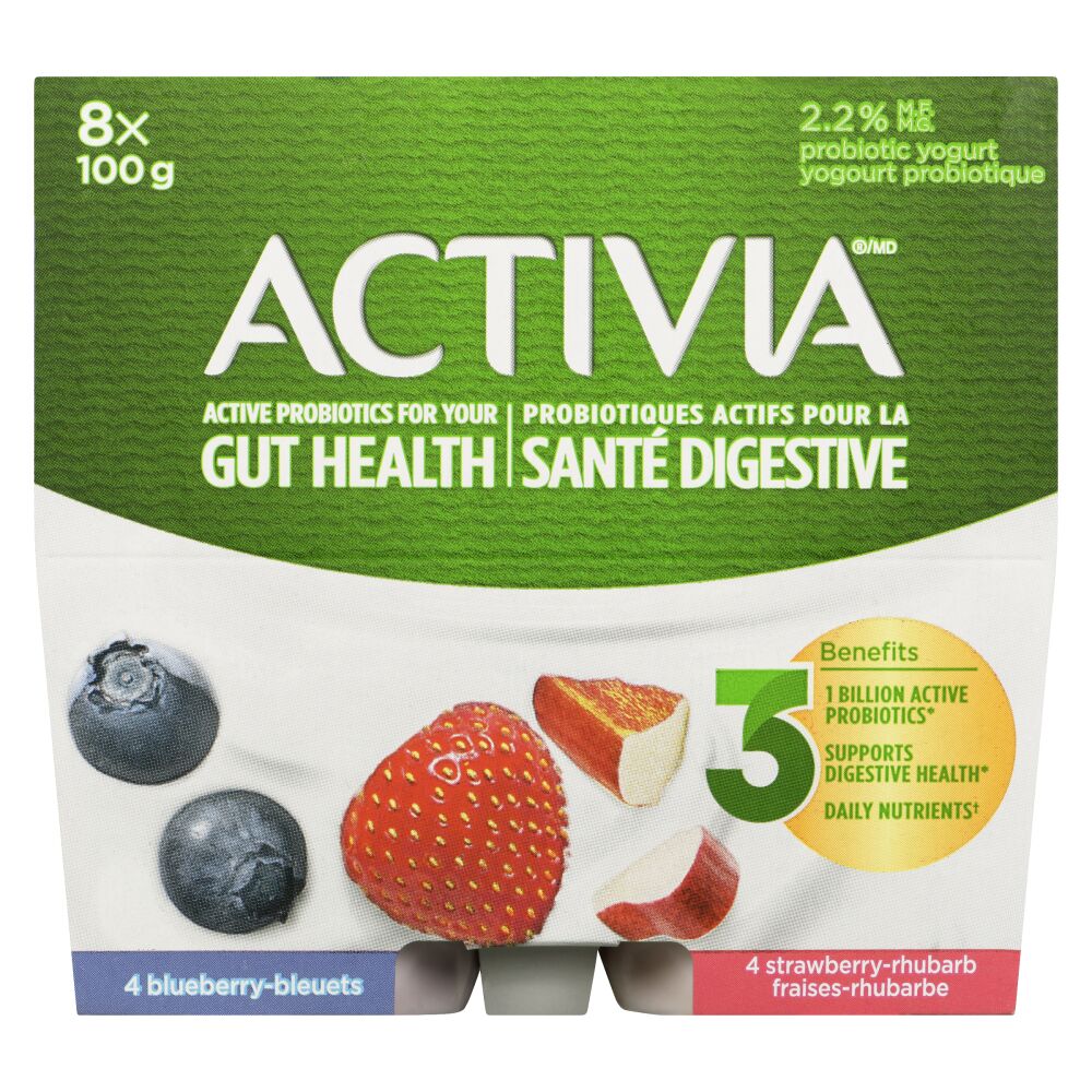 Activia Strawberry-Rhubarb Blueberry Probiotic Yogurt 8x100g