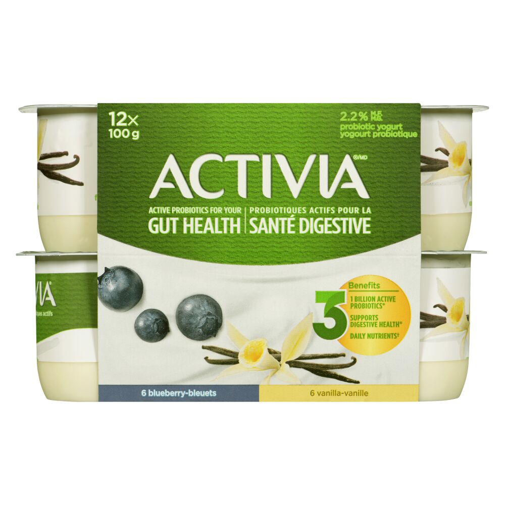 Activia Blueberry, Vanilla Probiotic Yogurt 12x100g