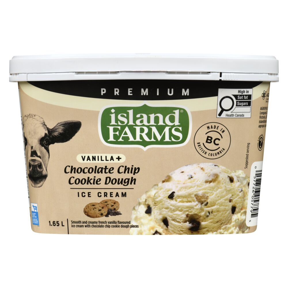 Island Farms Vanilla+ Chocolate Chip Cookie Dough Premium Ice Cream 1.65L
