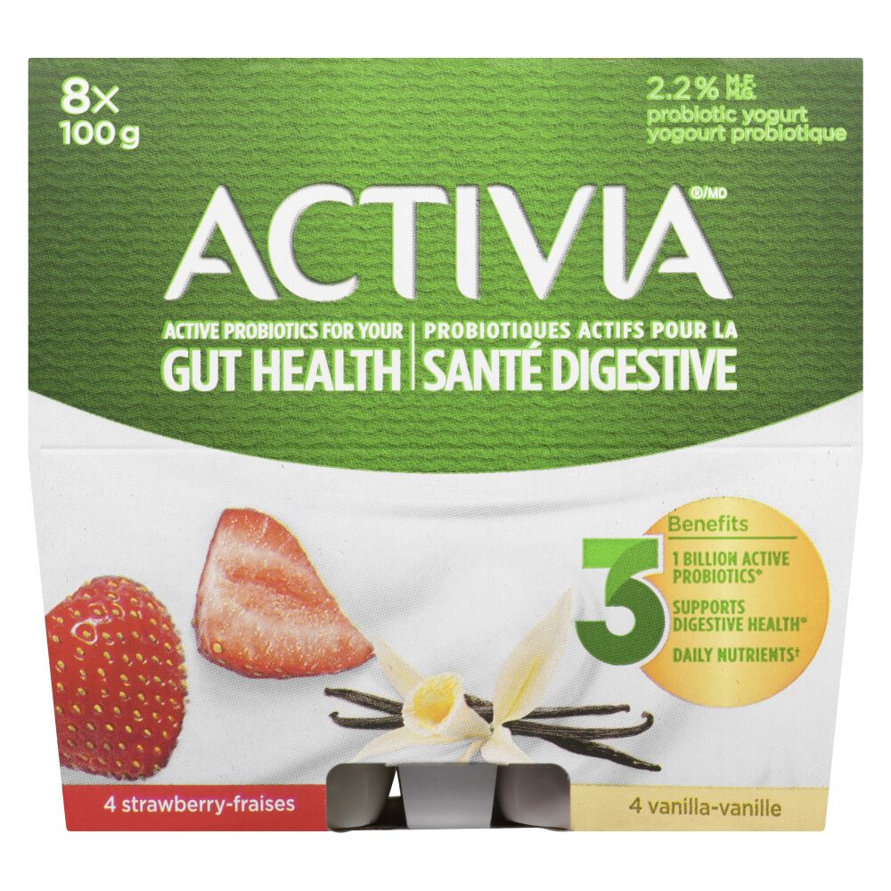 Activia Strawberry Vanilla Probiotic Yogurt 8x100g