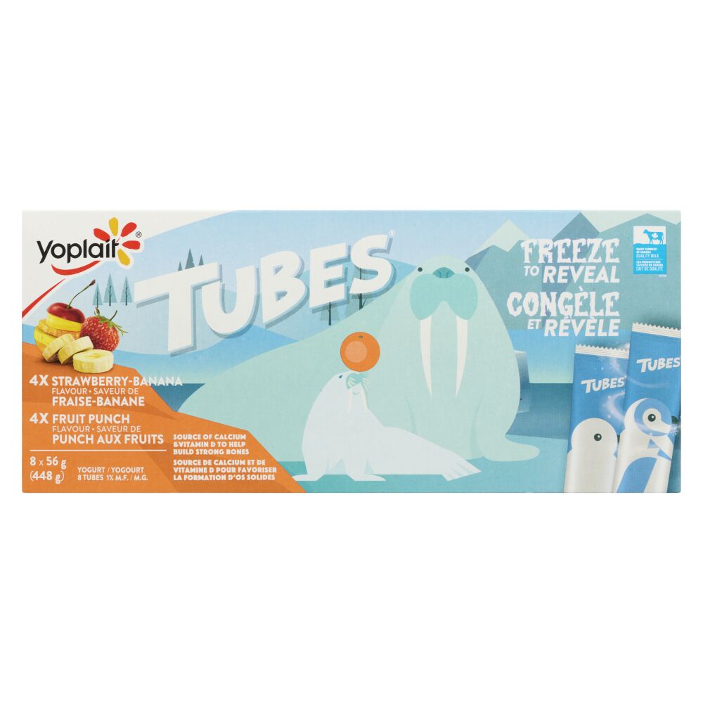 Yoplait Tubes Tubes Fruit Punch, Strawberry-Banana Yogurt 1% M.F. 8x56g