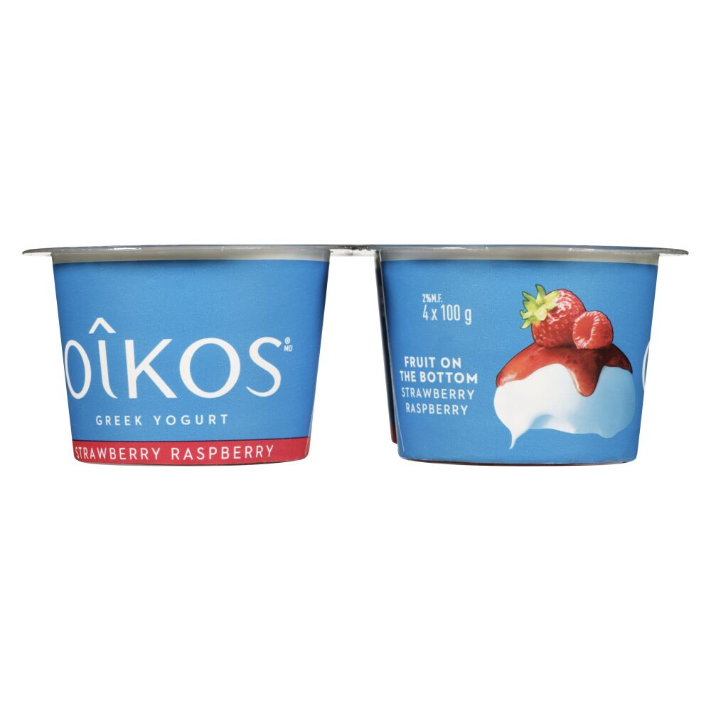 Oîkos Fruit On The Bottom Strawberry Raspberry Greek Yogurt 2% M.F. 4x100g