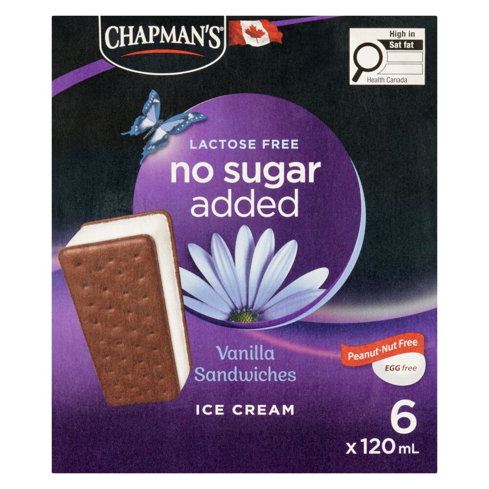 Chapman's No Sugar Added Lactose Free Vanilla Ice Cream Sandwiches 6x120ml