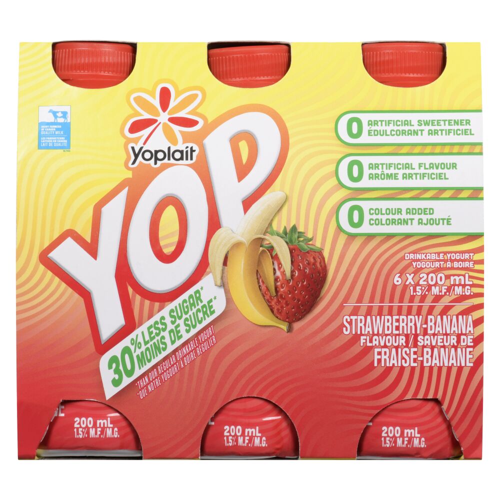 Yoplait Yop Strawberry-Banana Drinkable Yogurt 1.5% M.F.   6x200ml