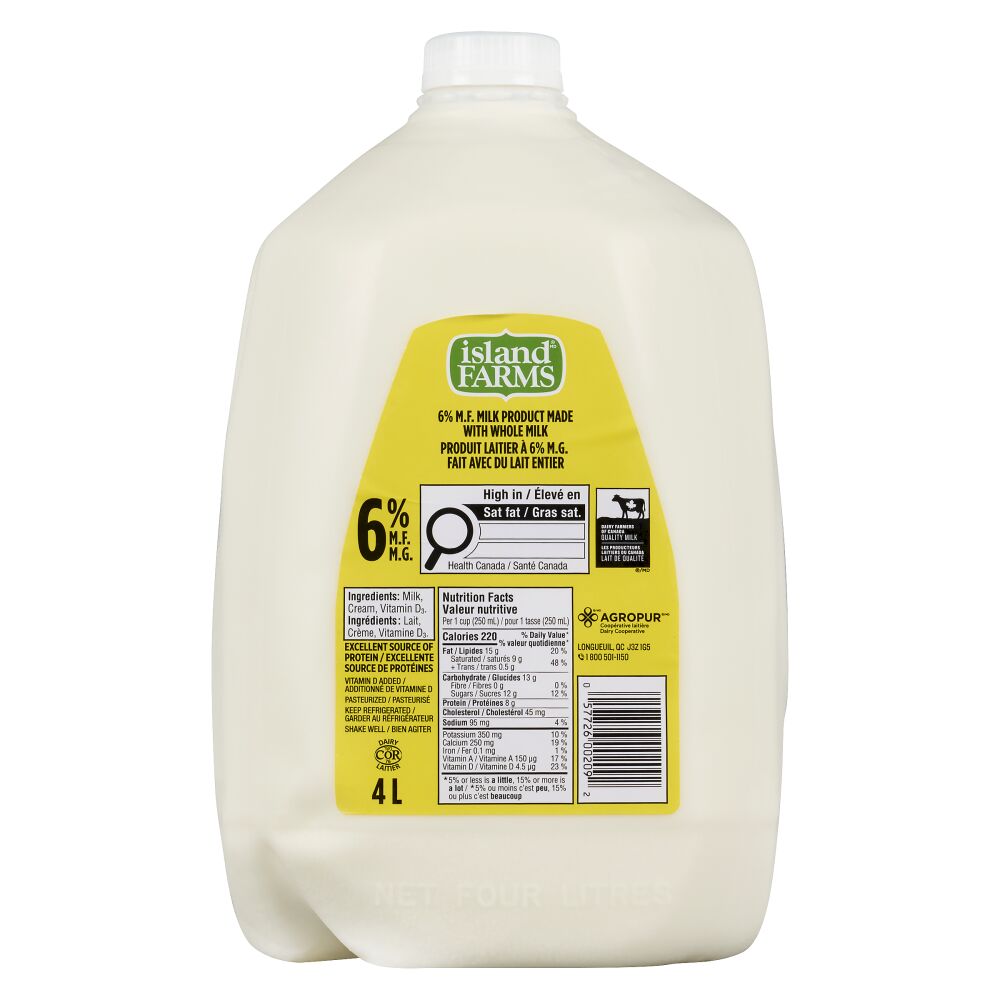 Island Farm Milk Product Made With Whole Milk 6% M.F.  4L