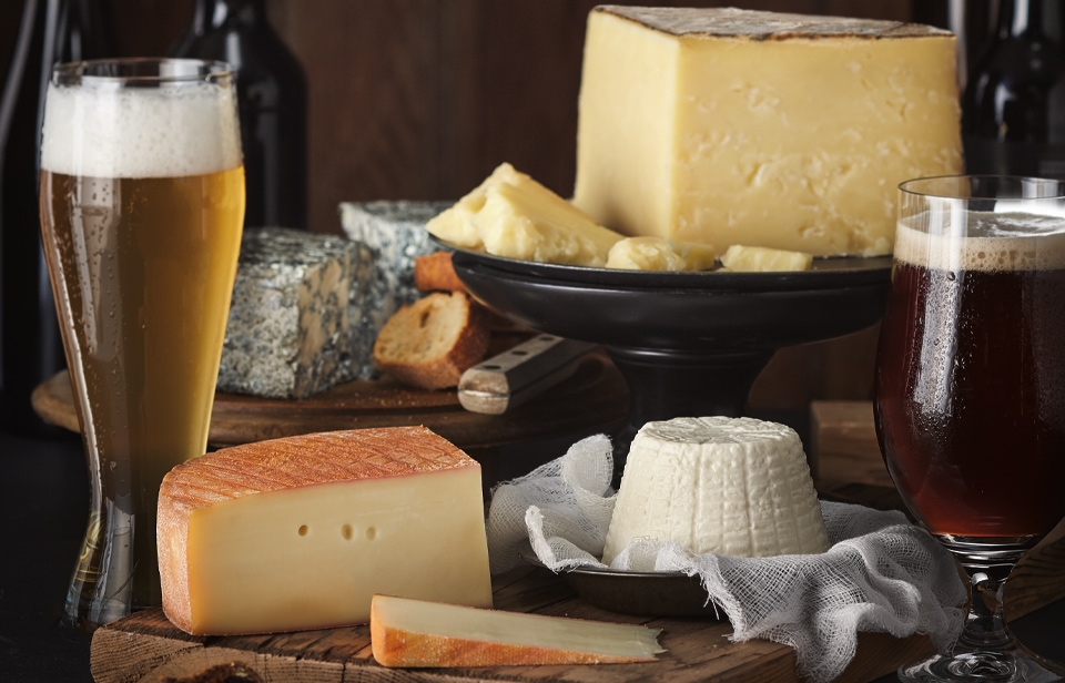 Beers with a variety of cheeses 
