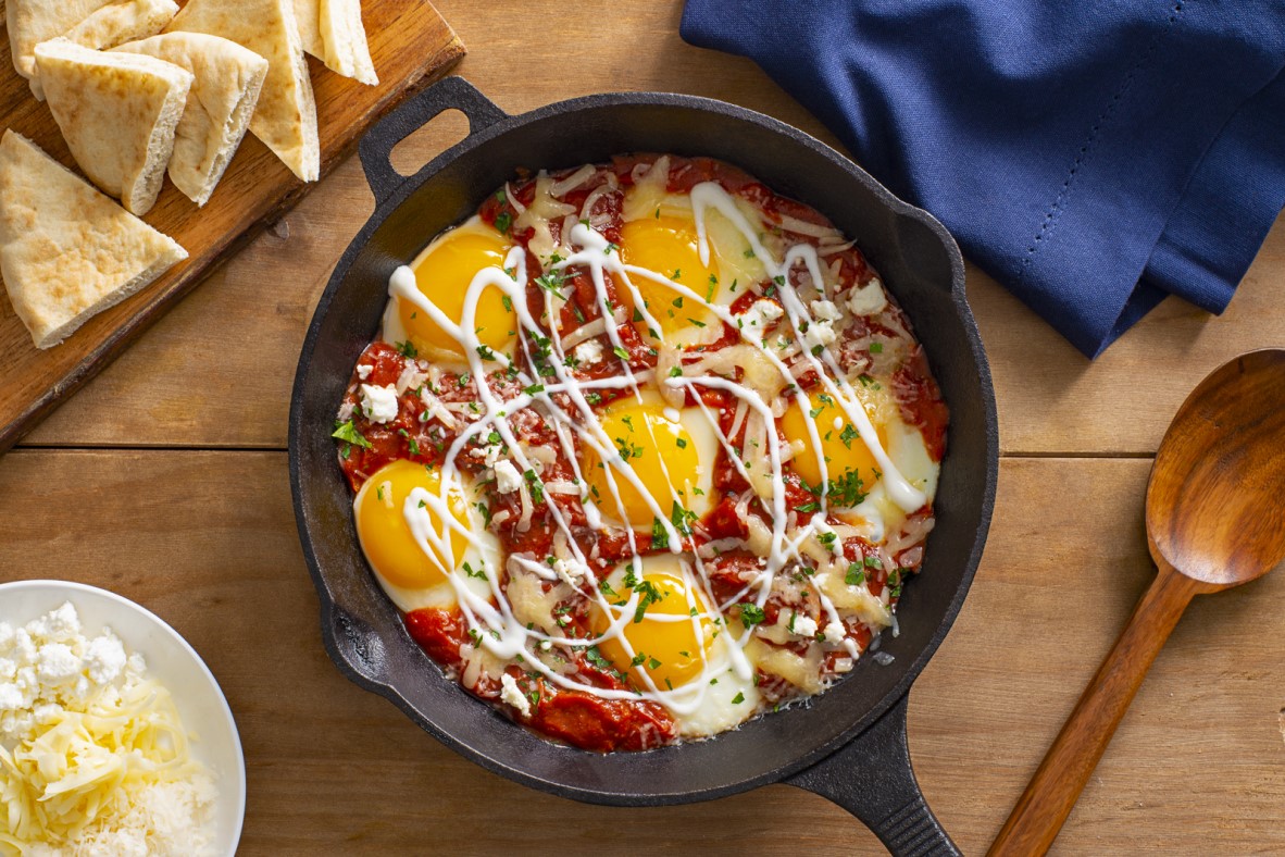 Cheesy Eggs Poached in Spiced Tomato Sauce | Canadian Goodness