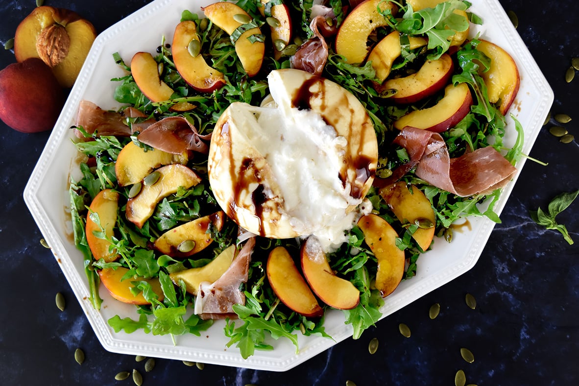 Burrata Salad With Peach And Prosciutto | Canadian Goodness