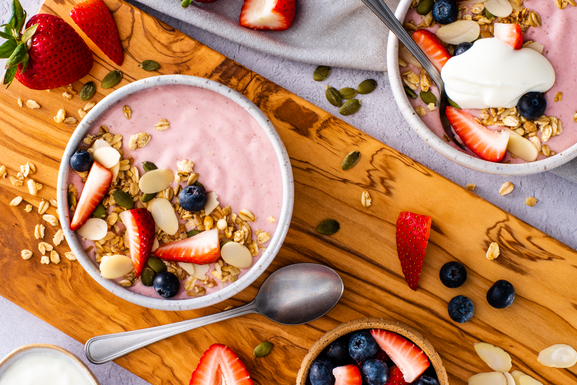 Strawberry Cottage Cheese Smoothie Bowls | Canadian Goodness