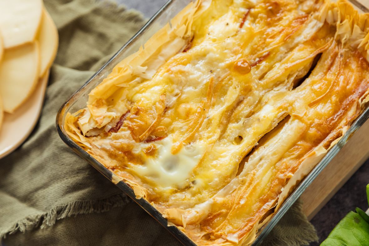 Filo, Bacon & Raclette Cheese Gratin | Canadian Goodness