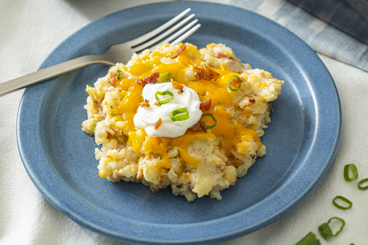 Twice-Baked Cheddar Potato Casserole | Canadian Goodness
