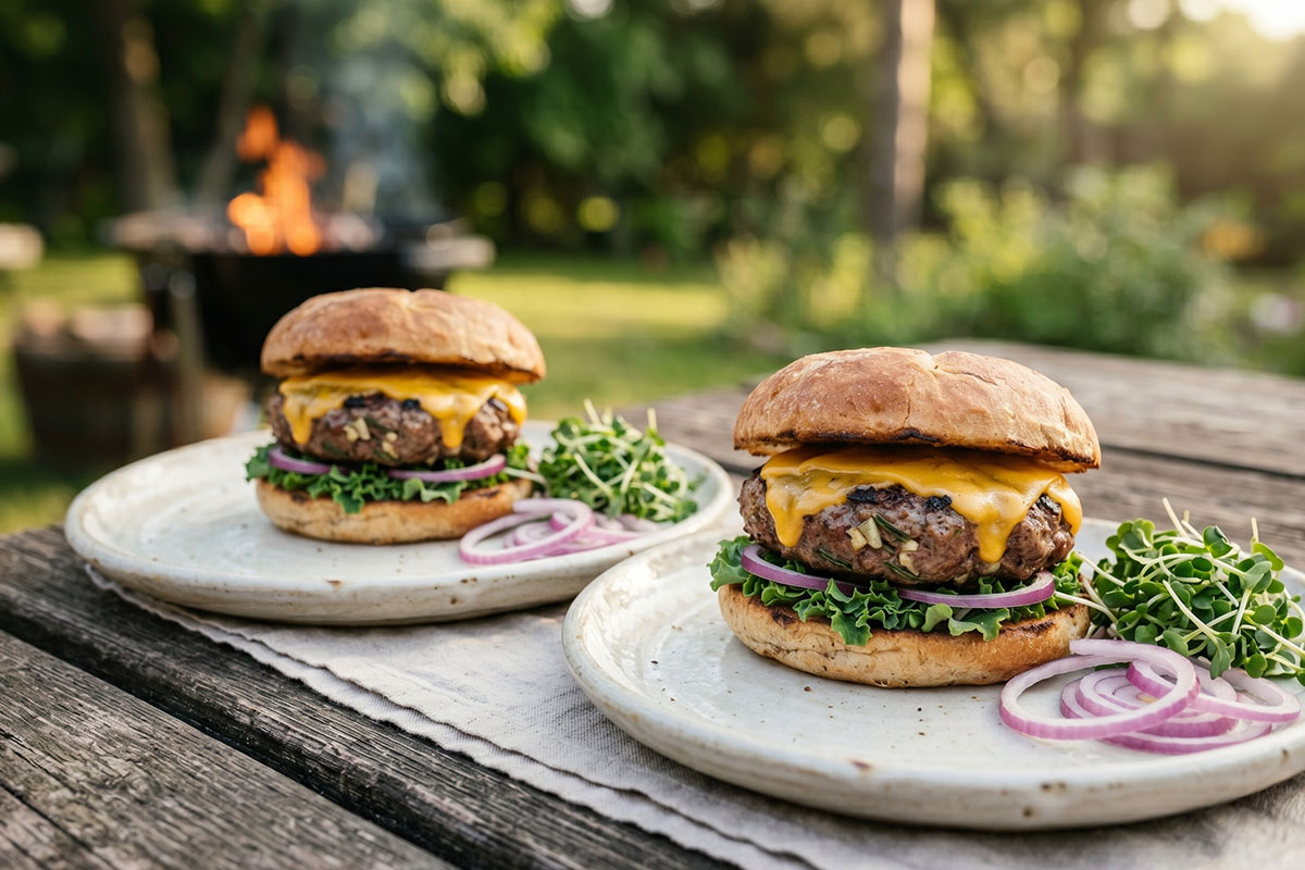 Cheddar lamb burger | Canadian Goodness