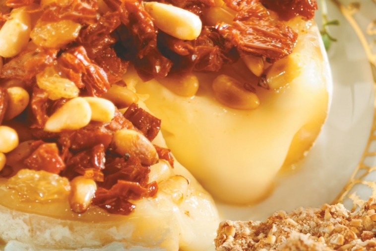 Baked Camembert with Pine Nuts & Sun Dried Tomatoes | Canadian Goodness