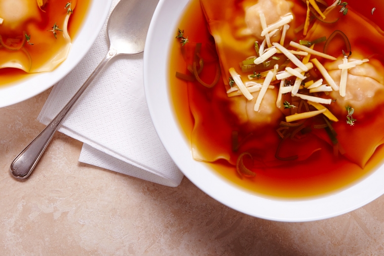 Butternut & Swiss cheese ravioli soup | Canadian Goodness