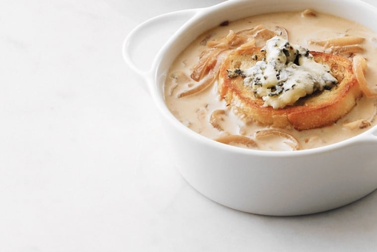 Caramelized Onion Soup with Blue Cheese Croutons Canadian Goodness