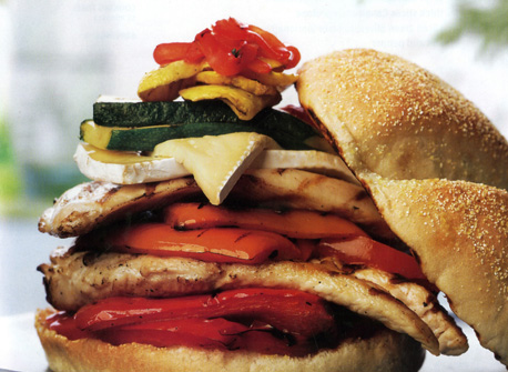 Chicken Burger with Grilled Vegetables and Brie | Canadian Goodness