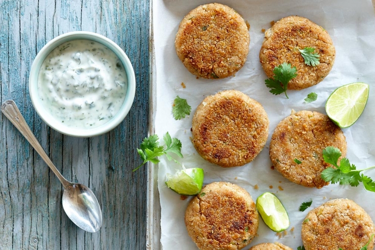 Crab Cakes with Lime Cilantro Yogurt | Canadian Goodness