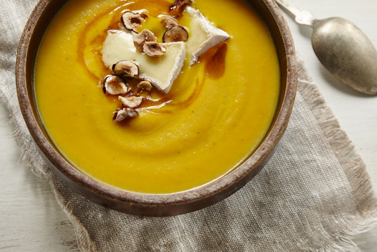 Cream of carrot with Brie & nuts | Canadian Goodness