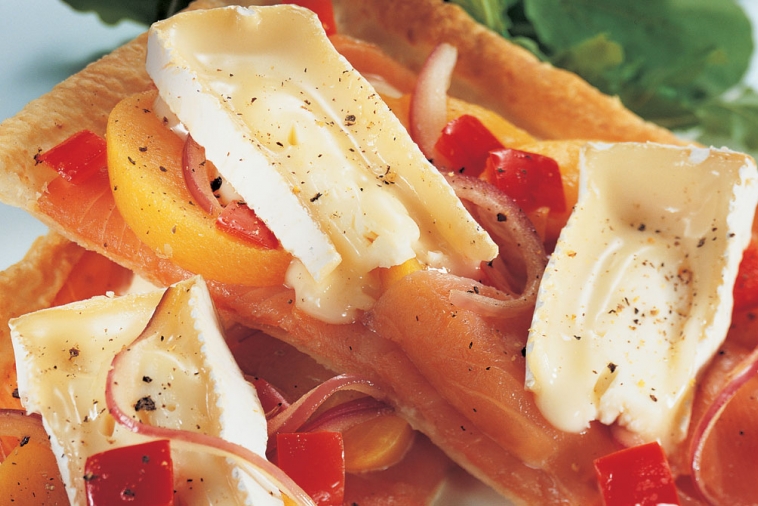 Creamy Smoked Salmon Pizza with Peaches and Arugula | Canadian Goodness