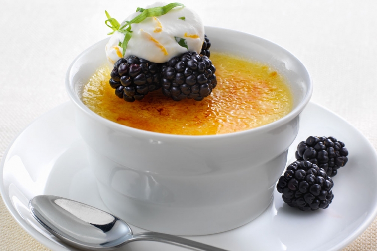 Crème Brûlée with Tarragon Cream and Blackberry | Canadian Goodness