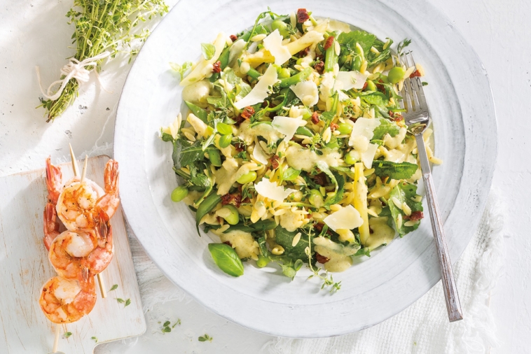 Fresh Pesto Beans & Greens Orzo | Canadian Goodness
