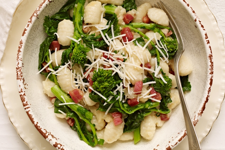 Gnocchi with Asiago-style cheese, Rapini and Pancetta | Canadian Goodness