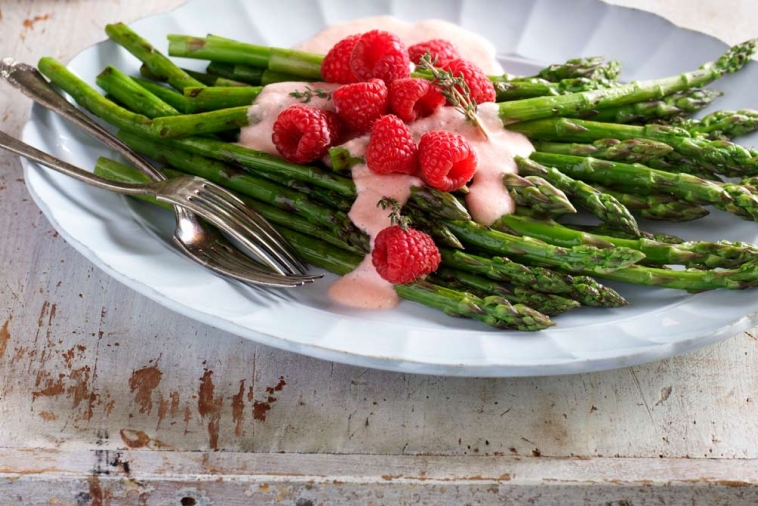Grilled Asparagus with Creamy Raspberry and Dijon Vinaigrette | Canadian Goodness